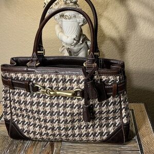Coach Brown Houndstooth Satchel